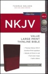 NKJV Value Thinline Bible Large Print, Leather Soft Burgundy